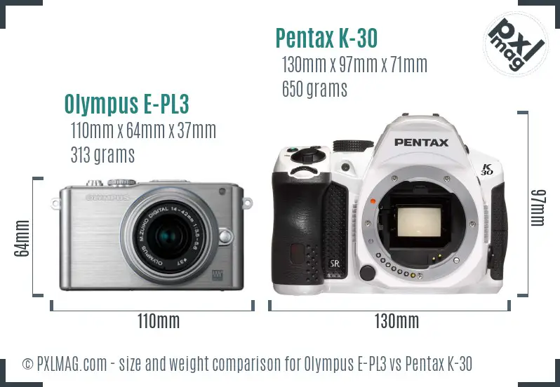 Olympus E-PL3 vs Pentax K-30 size comparison