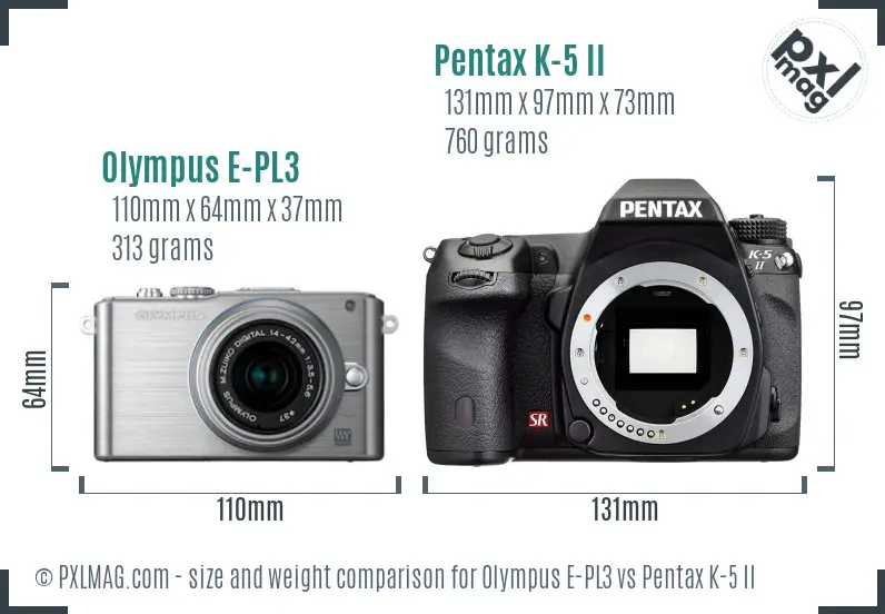 Olympus E-PL3 vs Pentax K-5 II size comparison