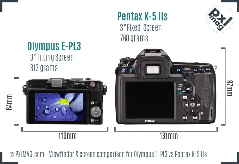 Olympus E-PL3 vs Pentax K-5 IIs Screen and Viewfinder comparison