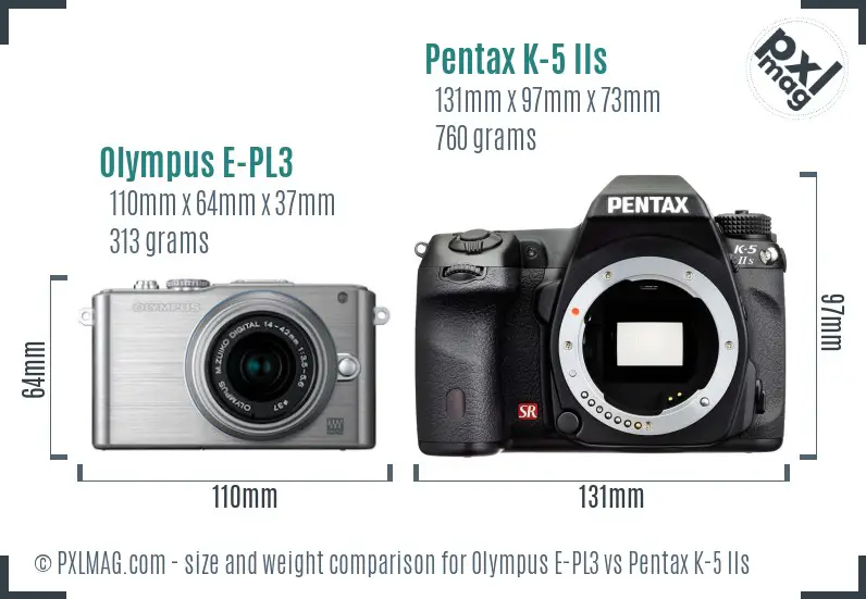Olympus E-PL3 vs Pentax K-5 IIs size comparison