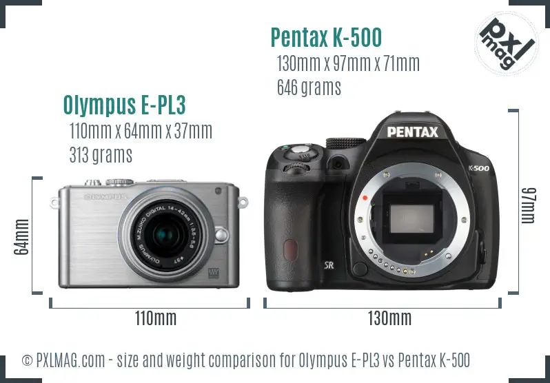 Olympus E-PL3 vs Pentax K-500 size comparison