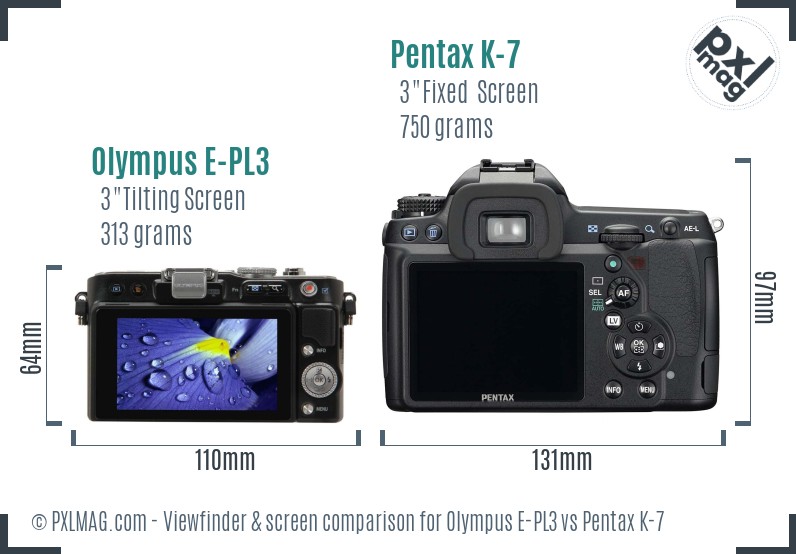 Olympus E-PL3 vs Pentax K-7 Screen and Viewfinder comparison