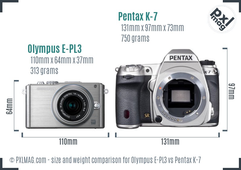 Olympus E-PL3 vs Pentax K-7 size comparison