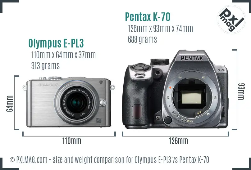 Olympus E-PL3 vs Pentax K-70 size comparison