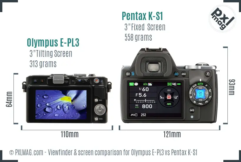 Olympus E-PL3 vs Pentax K-S1 Screen and Viewfinder comparison