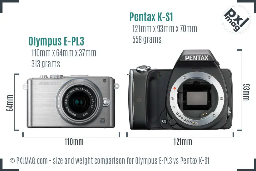 Olympus E-PL3 vs Pentax K-S1 size comparison