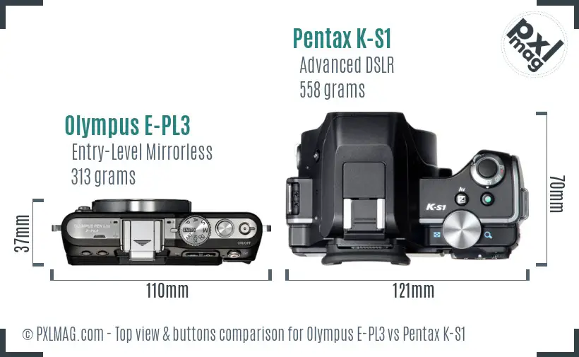 Olympus E-PL3 vs Pentax K-S1 top view buttons comparison