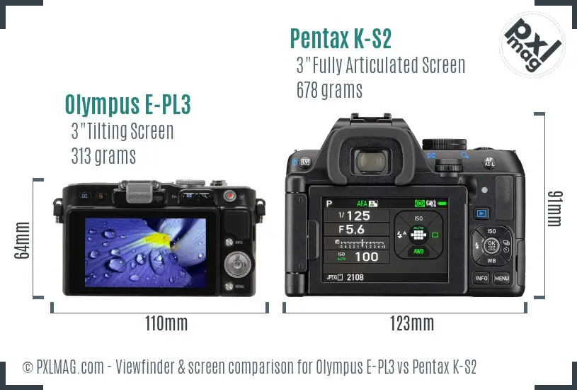 Olympus E-PL3 vs Pentax K-S2 Screen and Viewfinder comparison