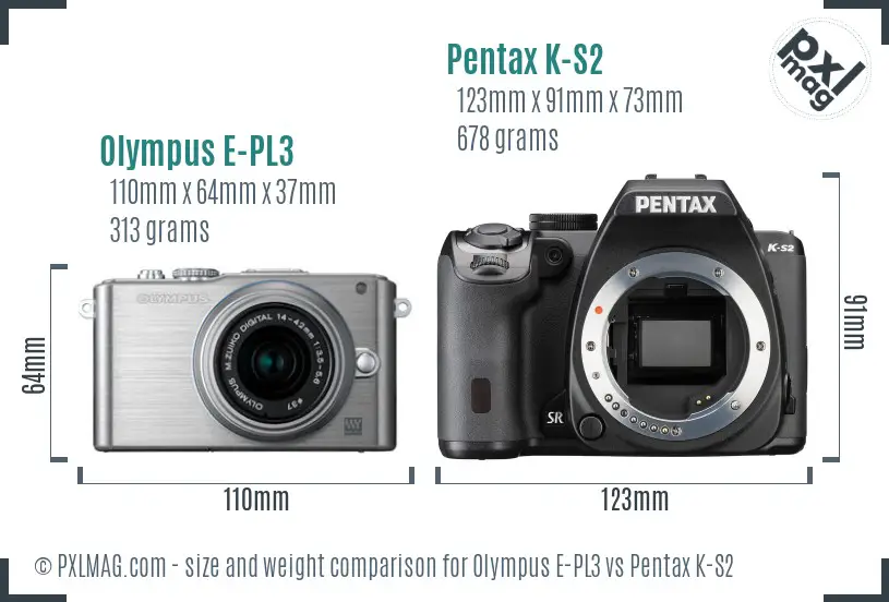 Olympus E-PL3 vs Pentax K-S2 size comparison