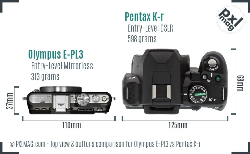 Olympus E-PL3 vs Pentax K-r top view buttons comparison
