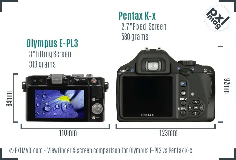 Olympus E-PL3 vs Pentax K-x Screen and Viewfinder comparison