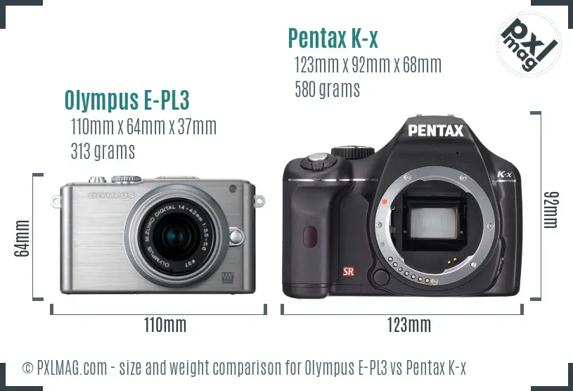 Olympus E-PL3 vs Pentax K-x size comparison