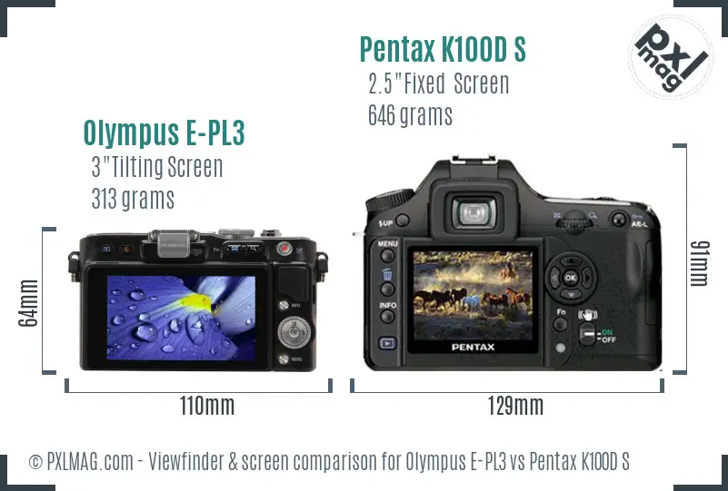 Olympus E-PL3 vs Pentax K100D S Screen and Viewfinder comparison
