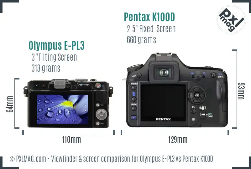 Olympus E-PL3 vs Pentax K100D Screen and Viewfinder comparison