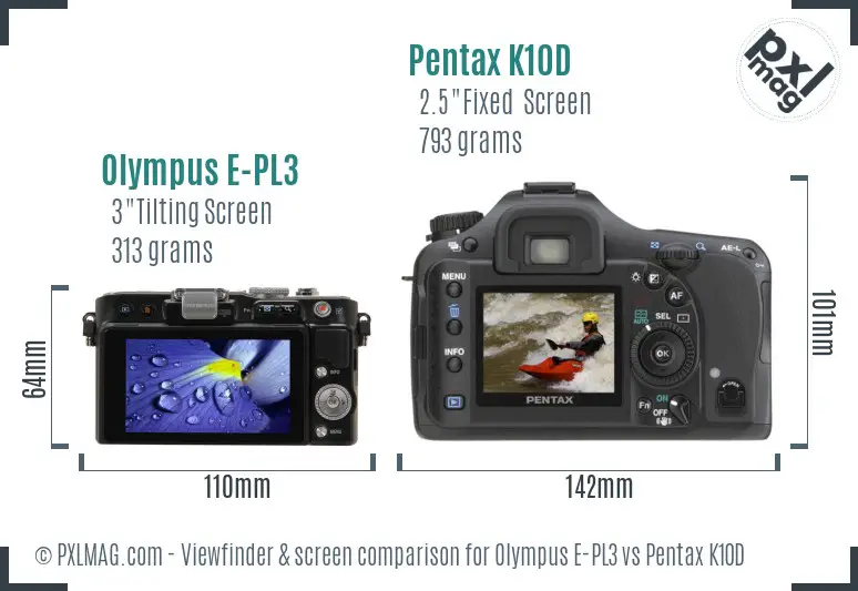Olympus E-PL3 vs Pentax K10D Screen and Viewfinder comparison
