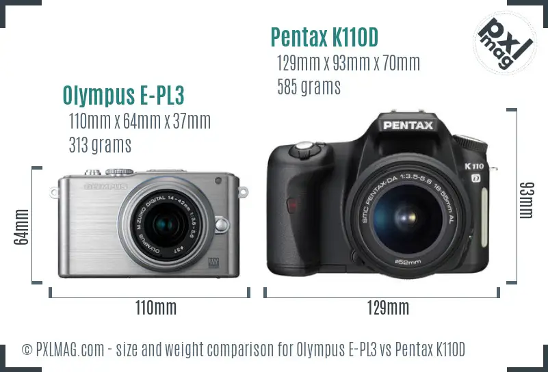 Olympus E-PL3 vs Pentax K110D size comparison