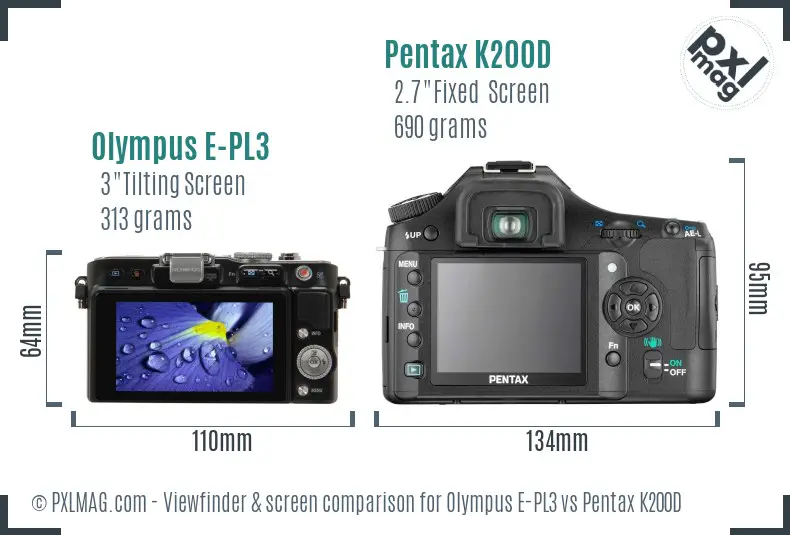 Olympus E-PL3 vs Pentax K200D Screen and Viewfinder comparison