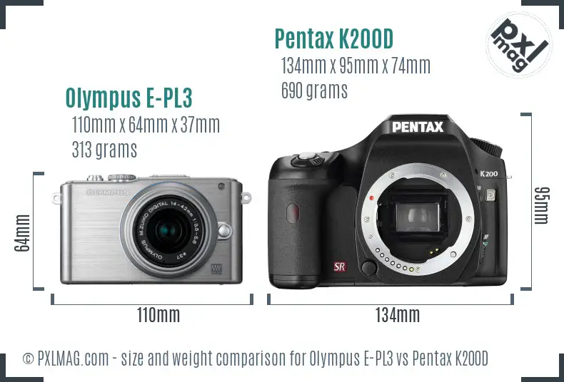 Olympus E-PL3 vs Pentax K200D size comparison