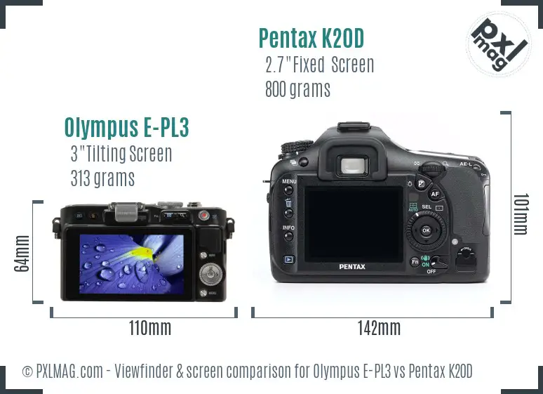 Olympus E-PL3 vs Pentax K20D Screen and Viewfinder comparison