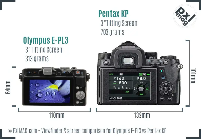 Olympus E-PL3 vs Pentax KP Screen and Viewfinder comparison