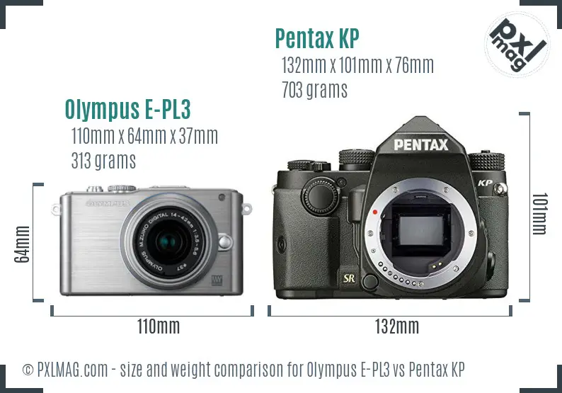 Olympus E-PL3 vs Pentax KP size comparison