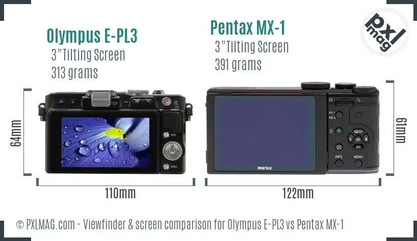 Olympus E-PL3 vs Pentax MX-1 Screen and Viewfinder comparison