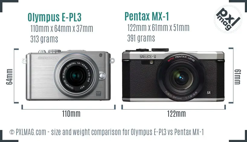 Olympus E-PL3 vs Pentax MX-1 size comparison