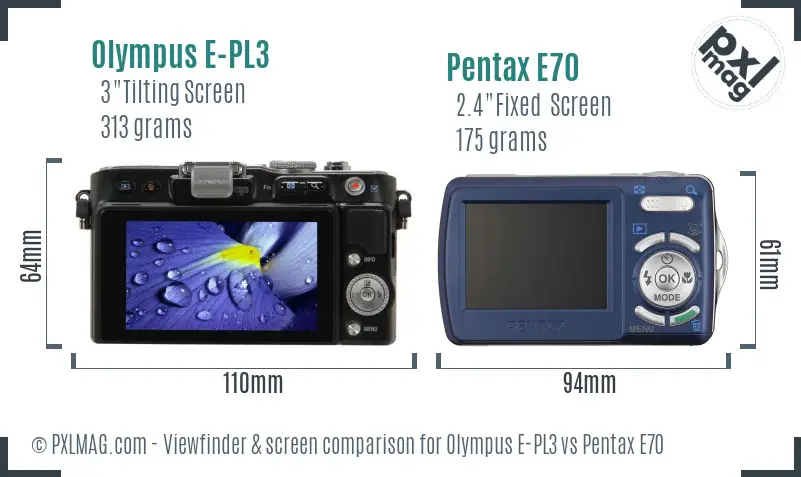 Olympus E-PL3 vs Pentax E70 Screen and Viewfinder comparison