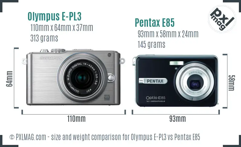 Olympus E-PL3 vs Pentax E85 size comparison