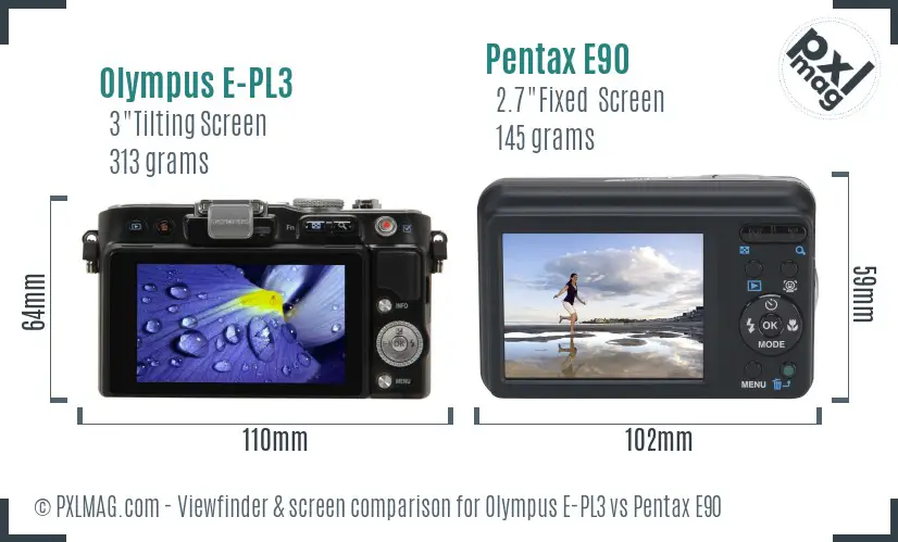 Olympus E-PL3 vs Pentax E90 Screen and Viewfinder comparison