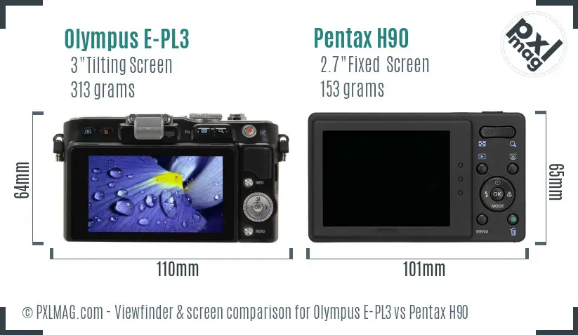 Olympus E-PL3 vs Pentax H90 Screen and Viewfinder comparison