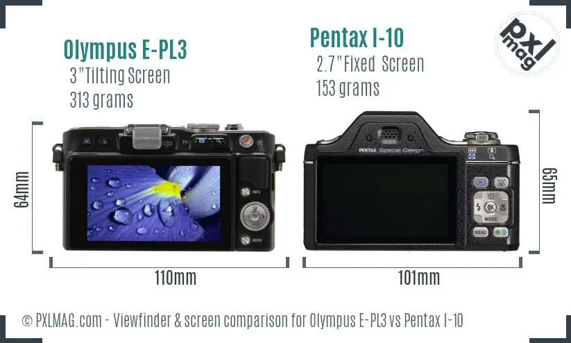 Olympus E-PL3 vs Pentax I-10 Screen and Viewfinder comparison