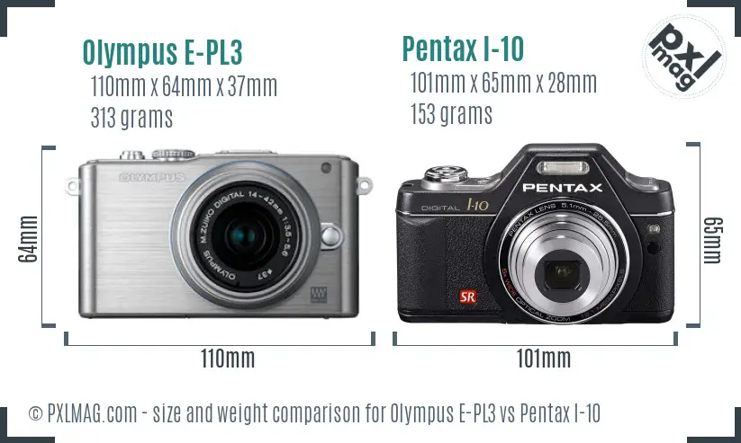 Olympus E-PL3 vs Pentax I-10 size comparison