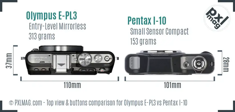 Olympus E-PL3 vs Pentax I-10 top view buttons comparison