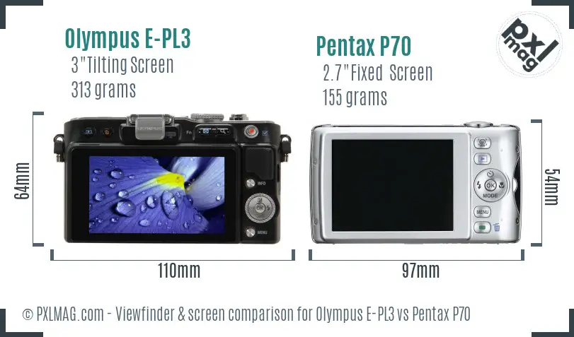 Olympus E-PL3 vs Pentax P70 Screen and Viewfinder comparison