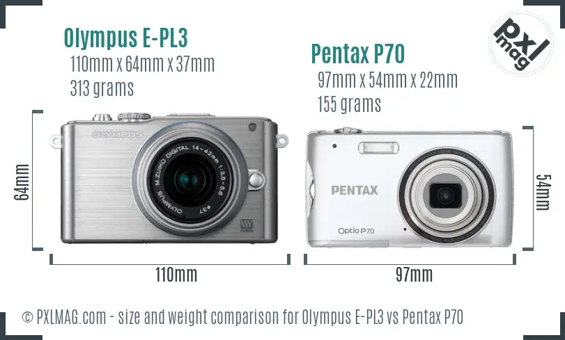 Olympus E-PL3 vs Pentax P70 size comparison