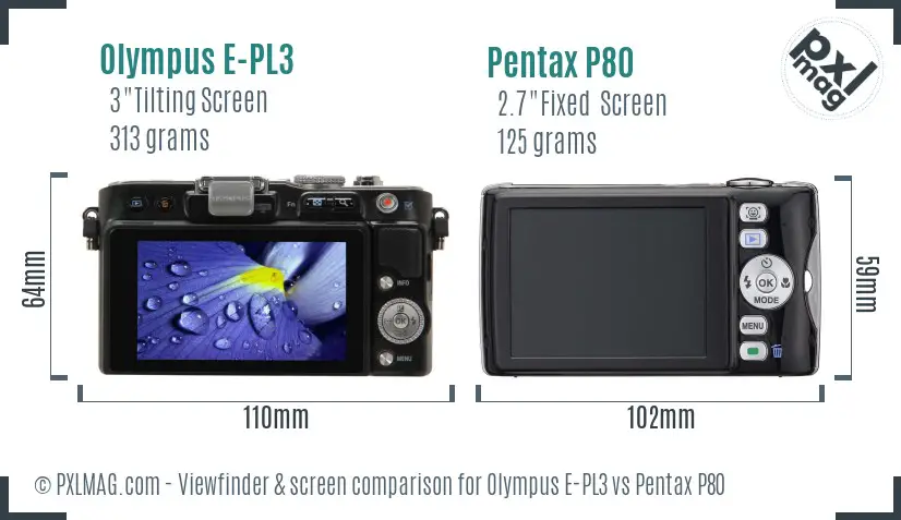 Olympus E-PL3 vs Pentax P80 Screen and Viewfinder comparison