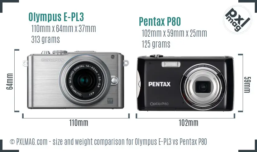 Olympus E-PL3 vs Pentax P80 size comparison