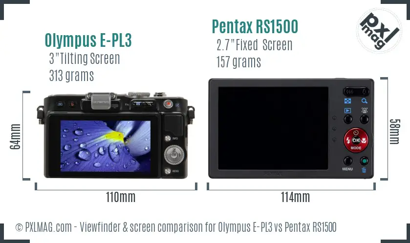 Olympus E-PL3 vs Pentax RS1500 Screen and Viewfinder comparison