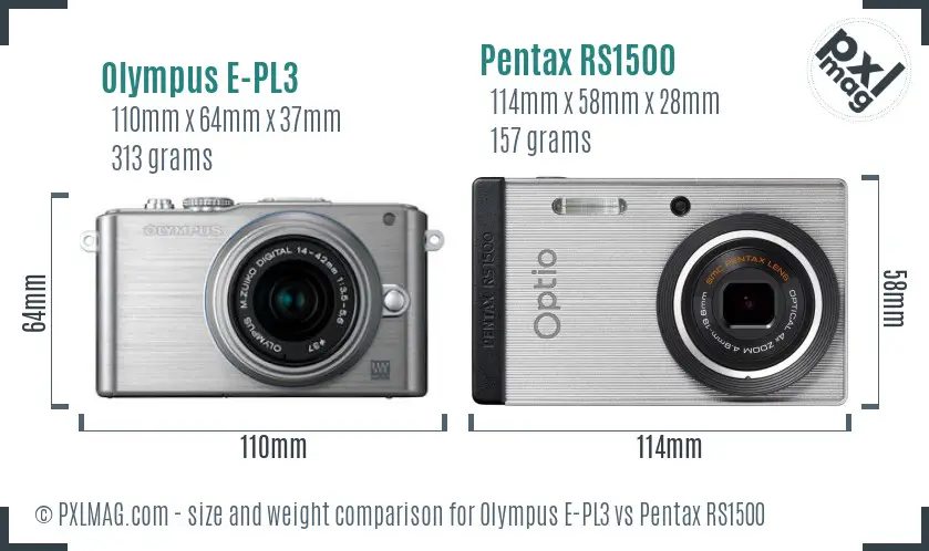 Olympus E-PL3 vs Pentax RS1500 size comparison