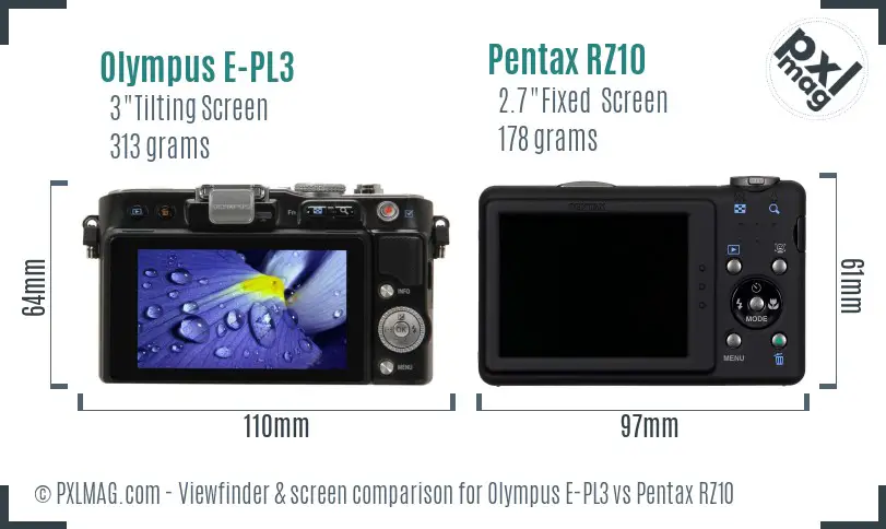 Olympus E-PL3 vs Pentax RZ10 Screen and Viewfinder comparison