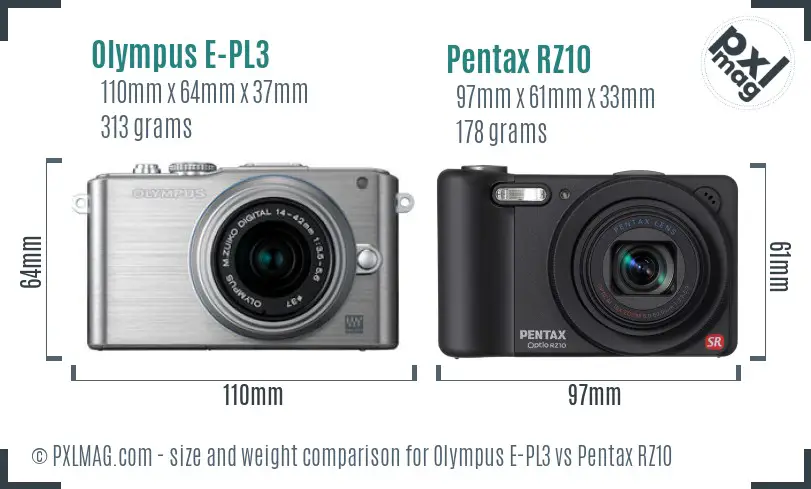Olympus E-PL3 vs Pentax RZ10 size comparison
