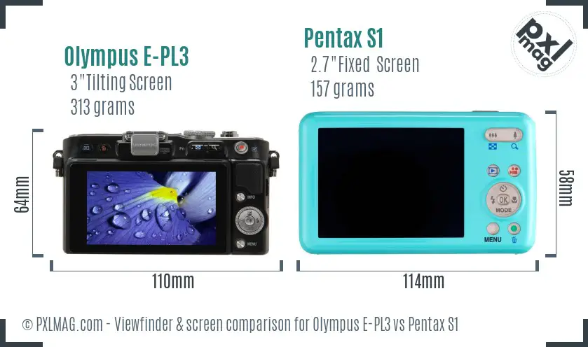 Olympus E-PL3 vs Pentax S1 Screen and Viewfinder comparison