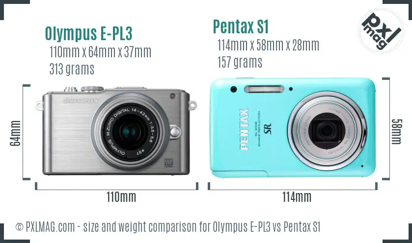 Olympus E-PL3 vs Pentax S1 size comparison