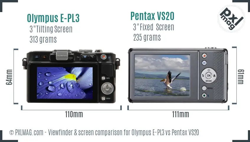 Olympus E-PL3 vs Pentax VS20 Screen and Viewfinder comparison