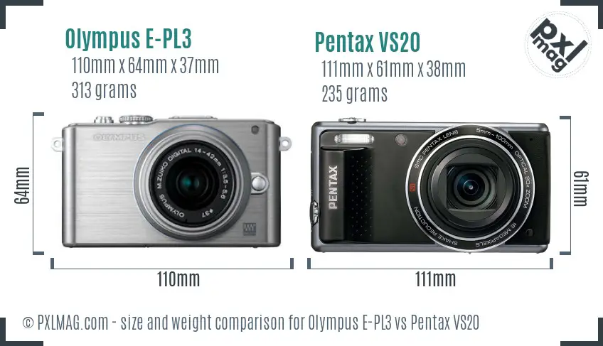 Olympus E-PL3 vs Pentax VS20 size comparison
