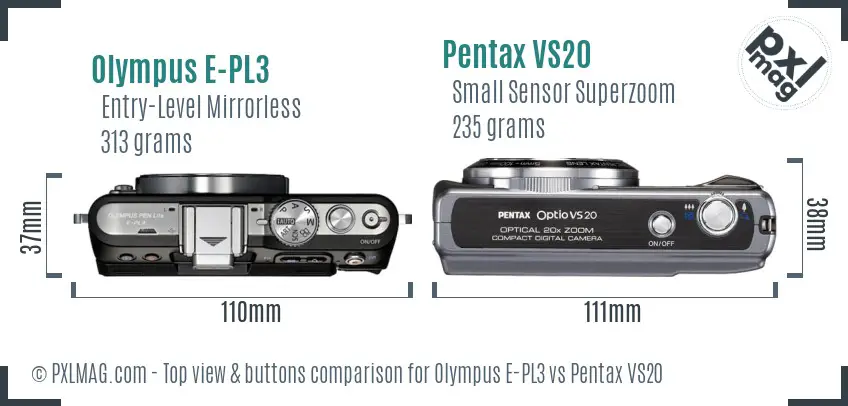 Olympus E-PL3 vs Pentax VS20 top view buttons comparison