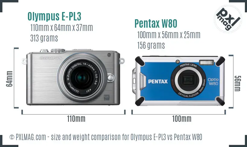 Olympus E-PL3 vs Pentax W80 size comparison