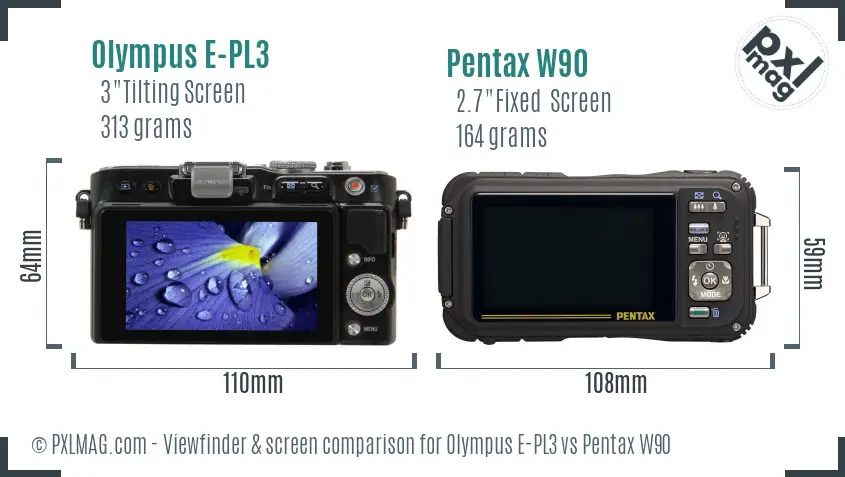 Olympus E-PL3 vs Pentax W90 Screen and Viewfinder comparison