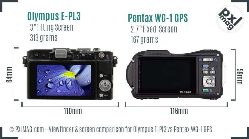 Olympus E-PL3 vs Pentax WG-1 GPS Screen and Viewfinder comparison